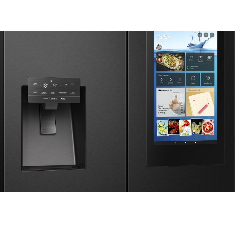آبریز و صفحه نمایش یخچال ساید بای ساید هوشمند هایسنس مدل RQ760
